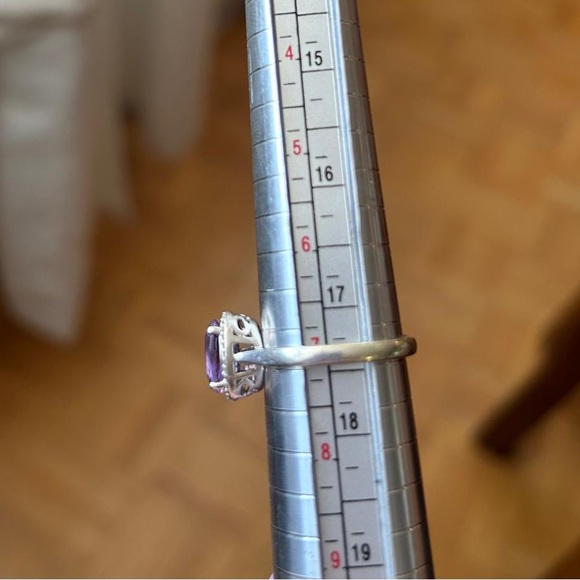 10kt White Gold Halo Ring- Diamonds and Amethyst - Picture 10 of 10